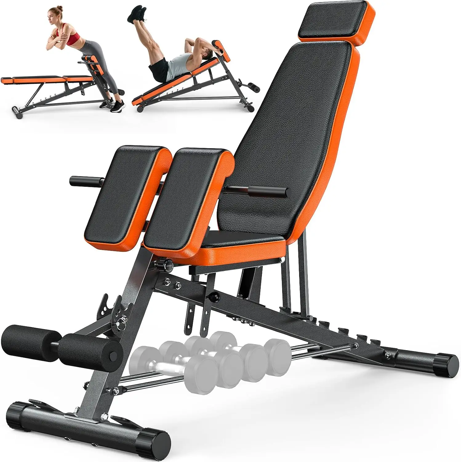 Roman Chair, Adjustable Weight Bench Back Extension Machine, 1000LBS All-in-One Sit Up Bench with Dumbbell Rack