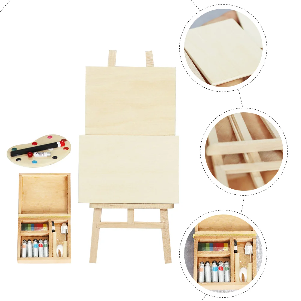 Imagem -04 - Casa de Bonecas Pintor Pintura das Crianças Cavalete Mesa Mini Móveis Acrílicos Brinquedos Modelo em Miniatura Kit Pequenas Decorações Presente