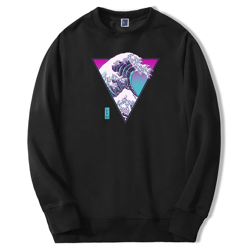 

Winter Men Casual Warm The Great Wave Hoodies Sweatshirts Fleece Print Vaporwave Sportswear Unisex Printing Streetwear