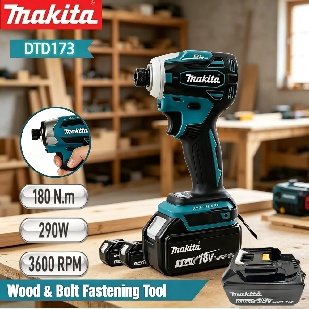Makita DTD173 1800RPM 180Nm Cordless Impact Driver, Brushless Motor Drill Wood Bolt T-Mode For Makita 18V 6.0Ah LXT Battery DIY