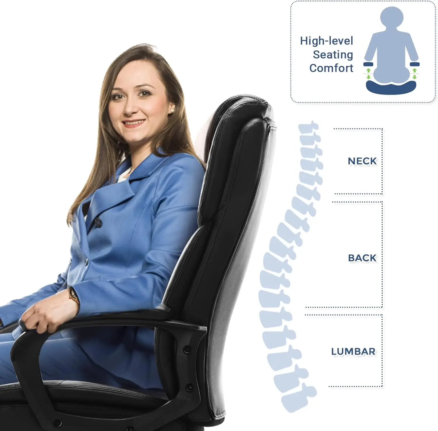 Executive High Back Home Office Desk Soft Armrest Padded, Height Adjustable Ergonomic Computer Lumbar Support Bonded