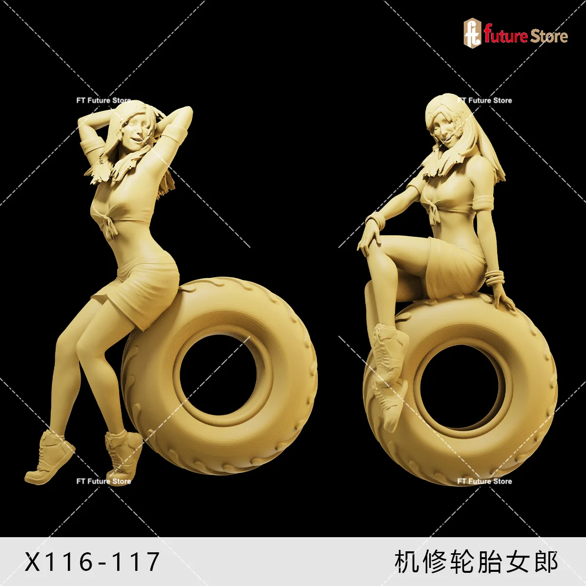 3D Print 1/64 1/43 1/35 Machine Repair Female Tire advertisement Girl Figure Diorama Mini Doll Scene Prop Figurine Model For Car
