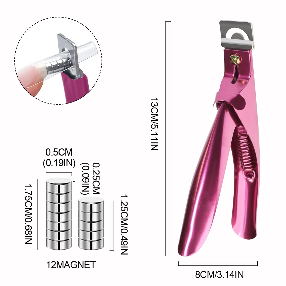 Professional Acrylic Nail Clipper U Shape Stainless Steel Trimming Straight Cutter with 12 Pieces Magnet Nail Art Trimmer Kit