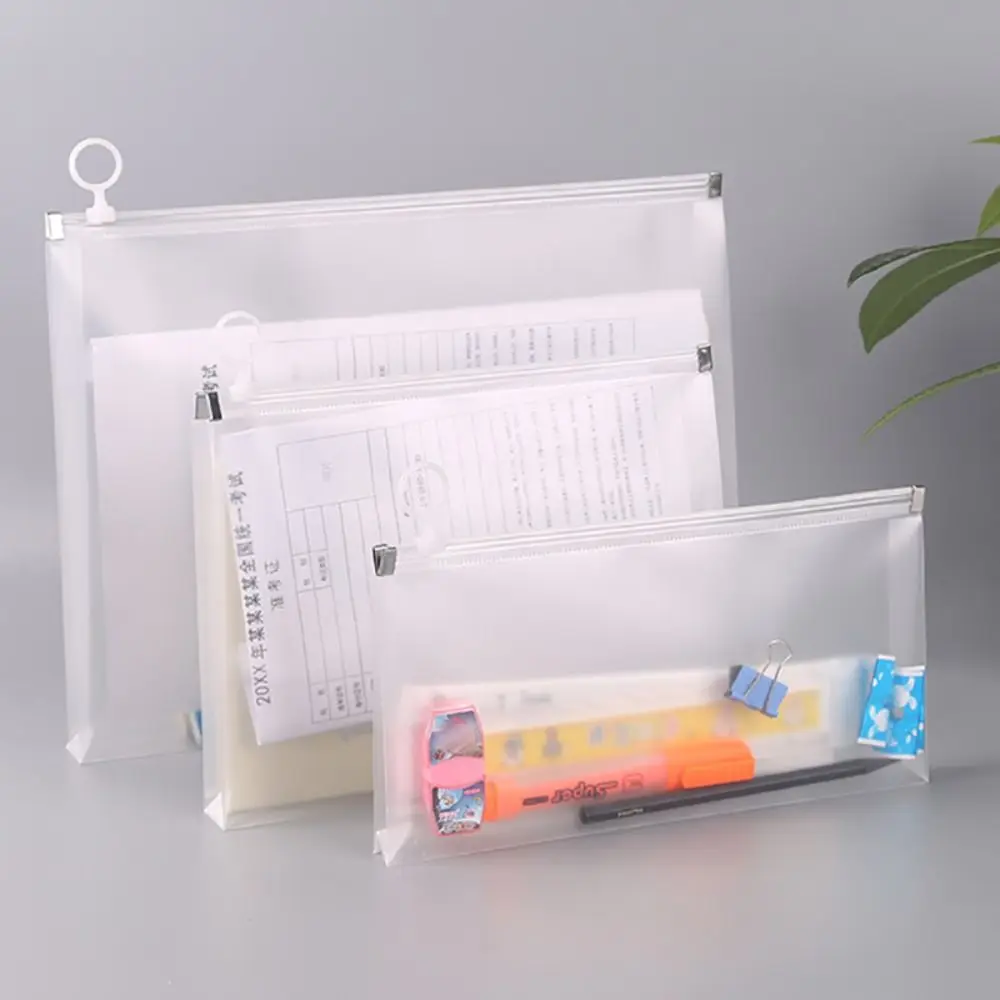 Thickened A4/A5/A6 File Bag Zipper Design Waterproof Stationery Bag Transparent Handheld File Folder School Office