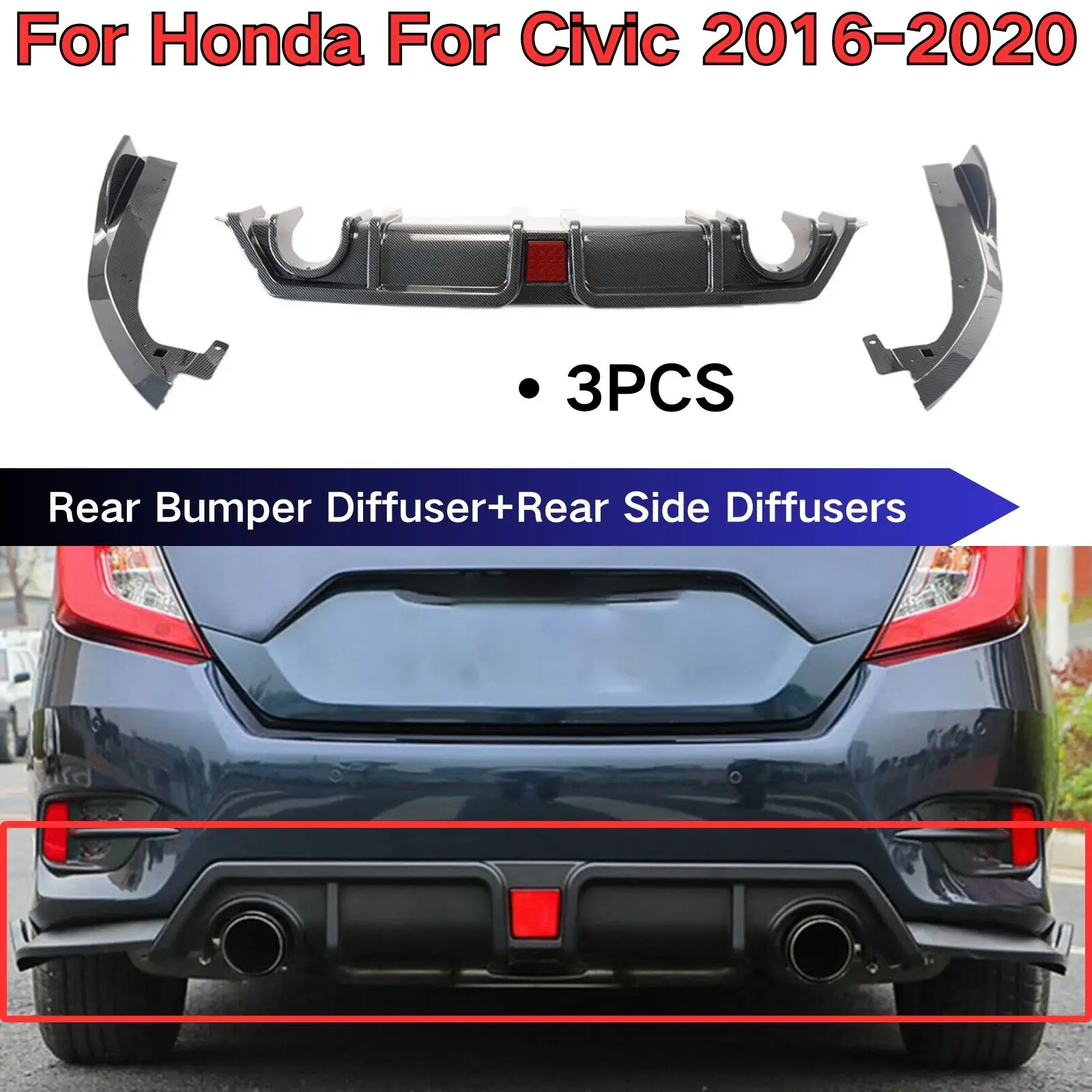 Для Honda Civic 10-го поколения 2016-2020 задний боковой разветвитель и диффузор заднего бампера автомобильные аксессуары глянцевый черный комплект кузова