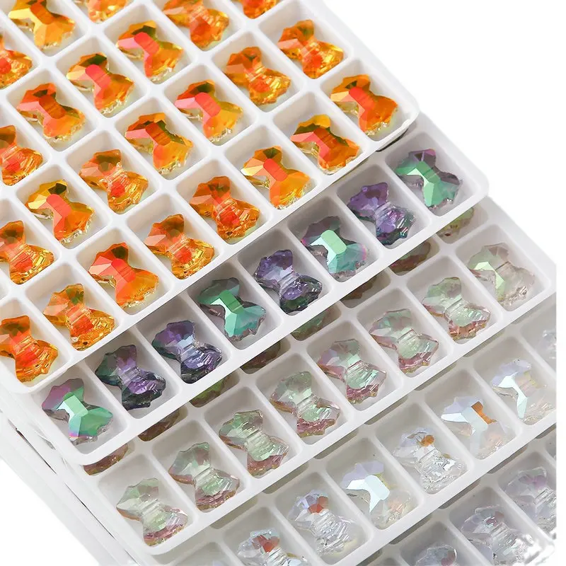 72pcs Transparent Butterfly Bow Tie Beads Glass Bowknot Beads Handmade Lampwork Colorful Bow Beads for Jewelry Making Craft DIY