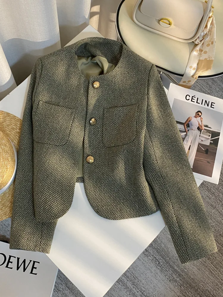 High Quality Fashion Women\'s Suit Single Breasted Small Fragrance Green Jacket Lady Blazer All-match Casual Coat Tops Outerwears