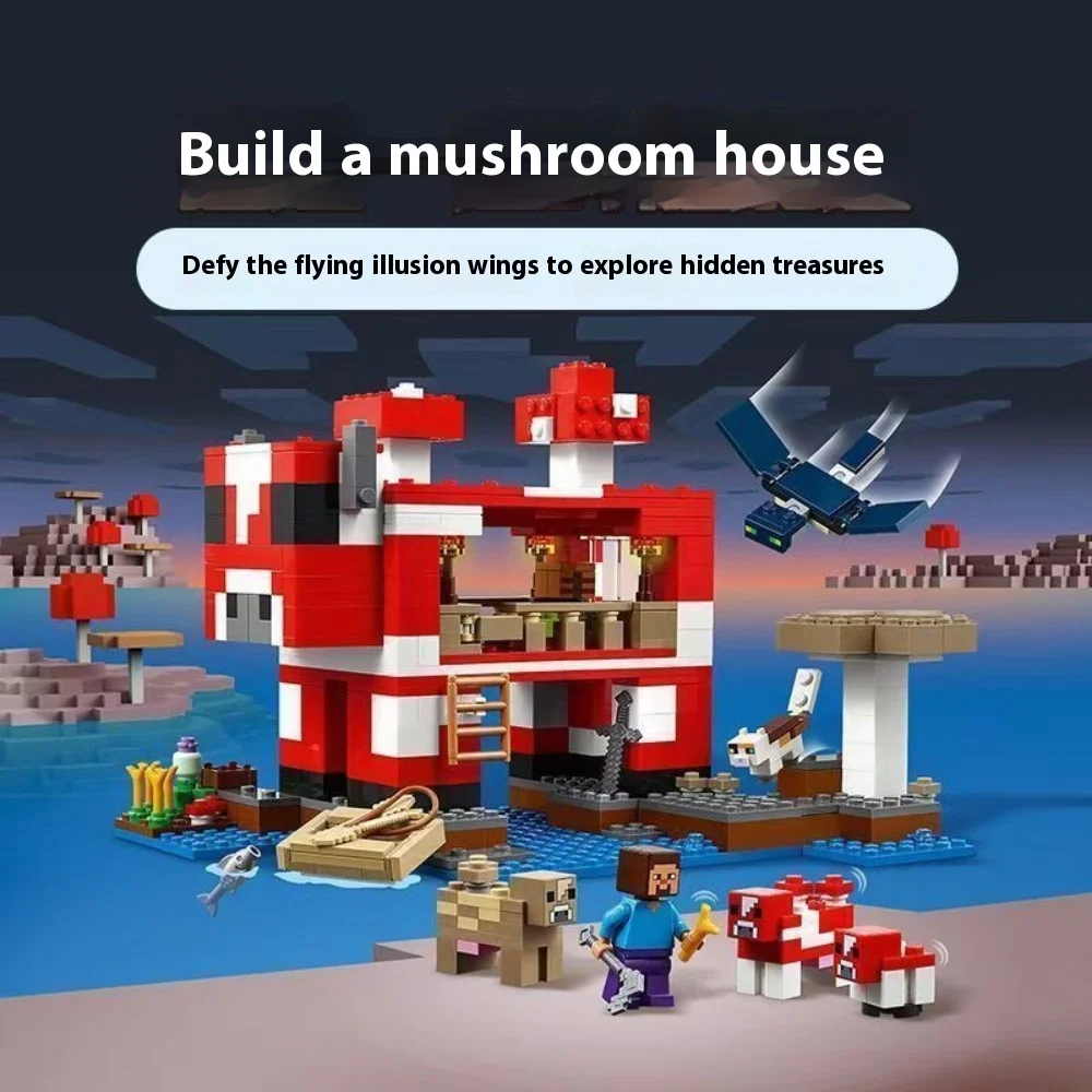 GSF 500Pcs Moo 버섯 집 건물 모델 DIY 내 미니 세계 게임 시리즈 빌딩 블록 세트, 어린이 크리스마스 장난감 선물