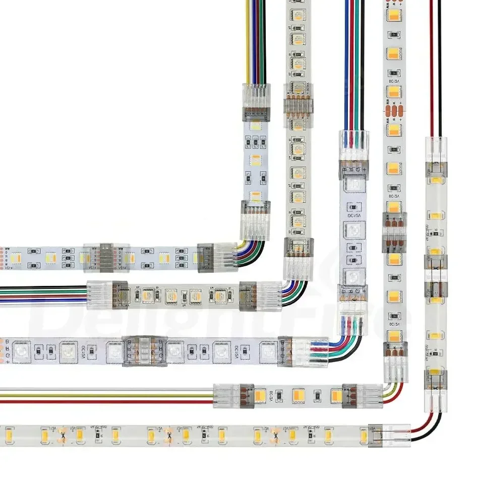 COB LED Strip Connector For 2pin 8/10mm 2/3/4/5/6 pin SMD COB 5050 2835 Single Color LED Tape Solderless Right Angel Wire