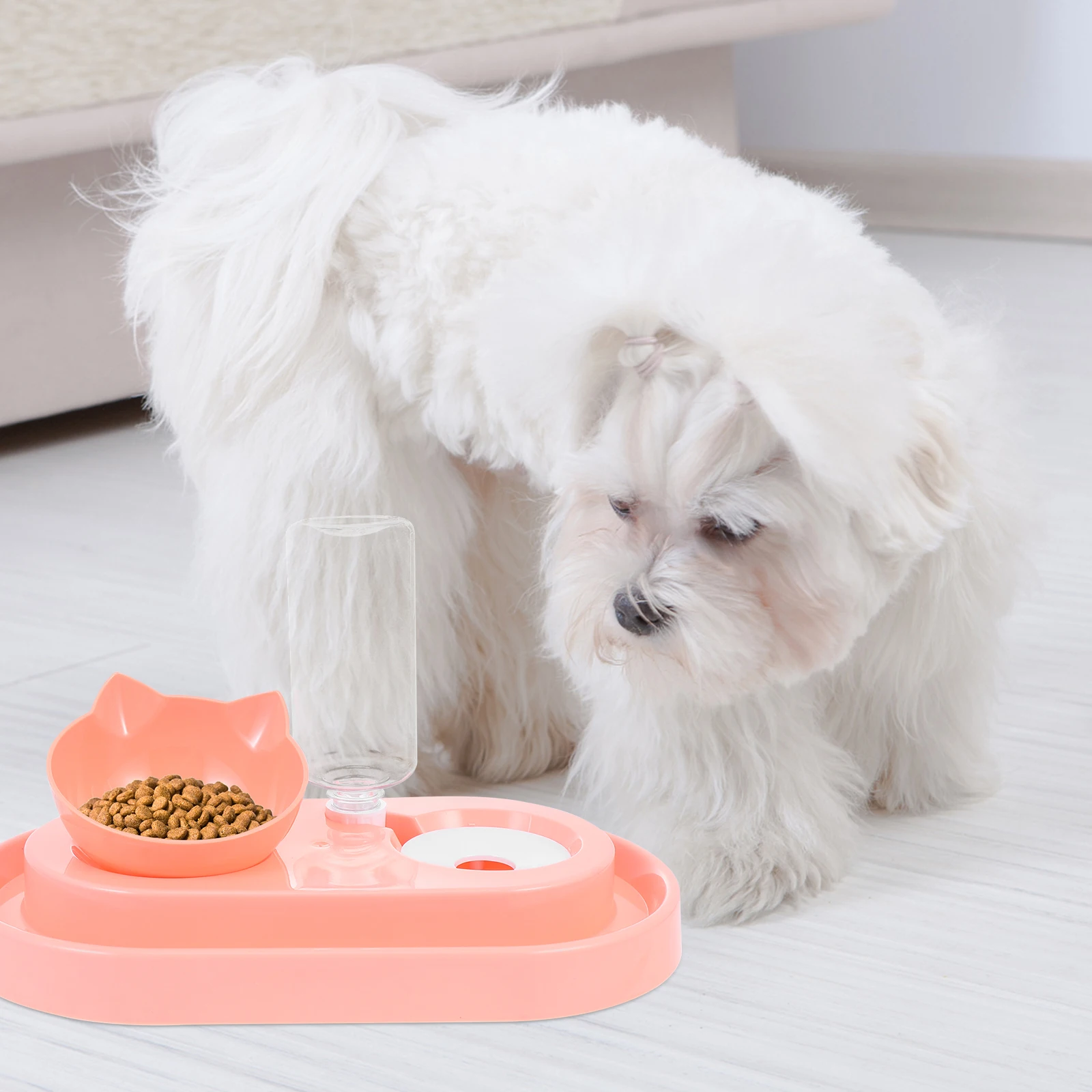 

2 Double Bowls Pet Feeding Set HIPS Material Easy Clean Corner Placement Anti Overturning Cat Dog Food Water Container Pet