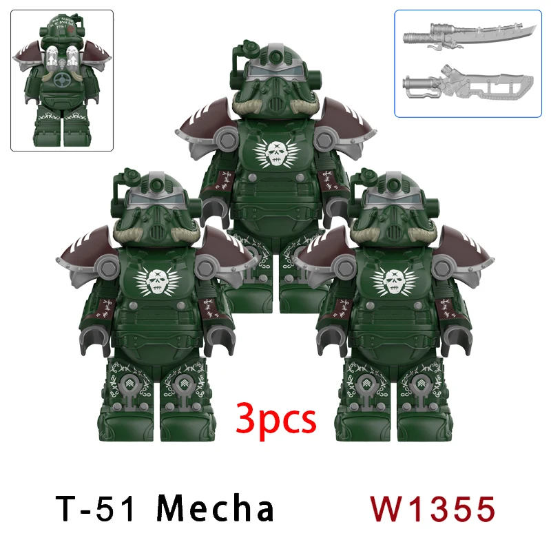 3 pièces militaire T51 armure BOS soldats Mini Anime Action fallouts figurines armes Robot Kinghts blocs de construction briques jouets cadeaux
