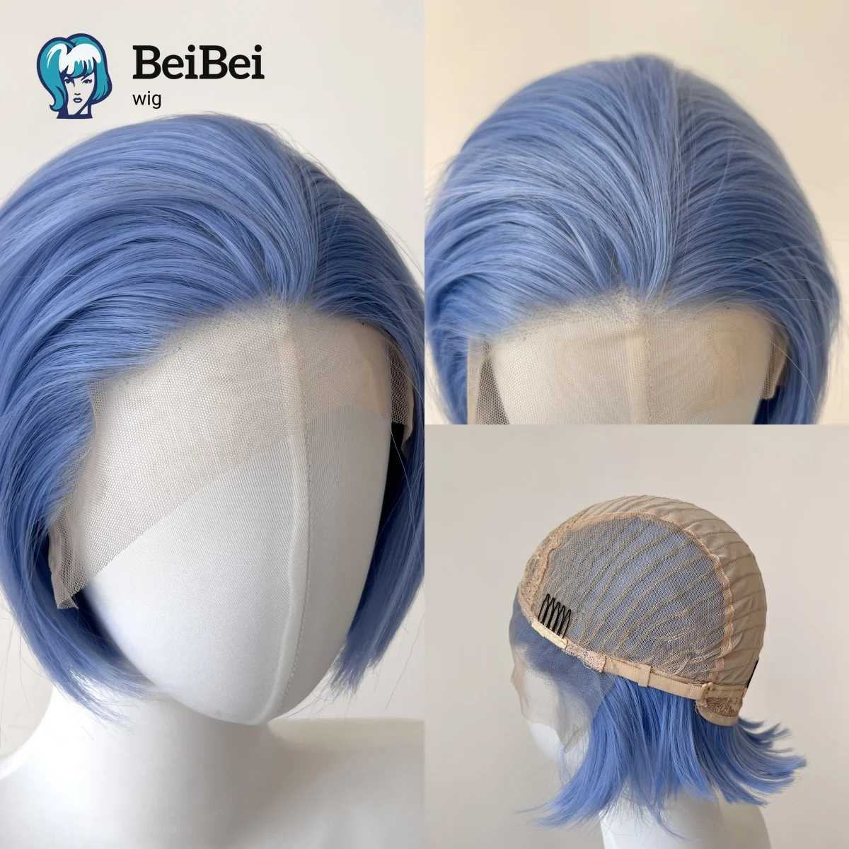 

Light Blue Lace Front Wigs 6 Inches Short Hair wig for Men 13*4 Natural Frontal Lace Synthetic Heat Resistant Fiber for Cosplay