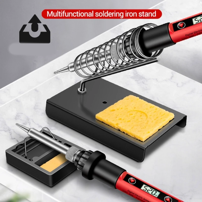 Portable Metal Soldering Iron Holder Stand Holder with Cleaning Sponge Solder Tip Slots Solder Tip Cleaner Tools KXRE