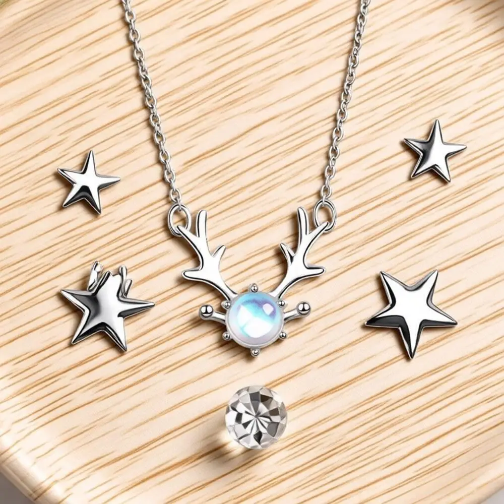 Charming 925 Sterling Silver Antlers Moonlight Stone Pendant Necklaces for Women Girls Engagement Party Fashion Jewelry Gifts