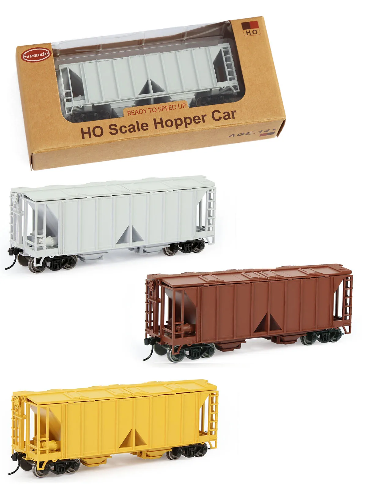 Evemodel Wagon 3pcs HO Scale 2-Bay Covered Hopper Car 1:87 Model Trains Freight Car C8760