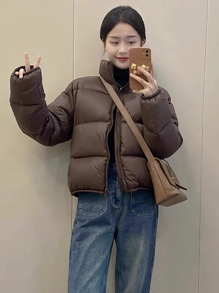 

Faionable ort down Cotton Jaet Women's Winter Versatile Bread Sle High-End Feeling Coat Korean Loose Fit Zipper