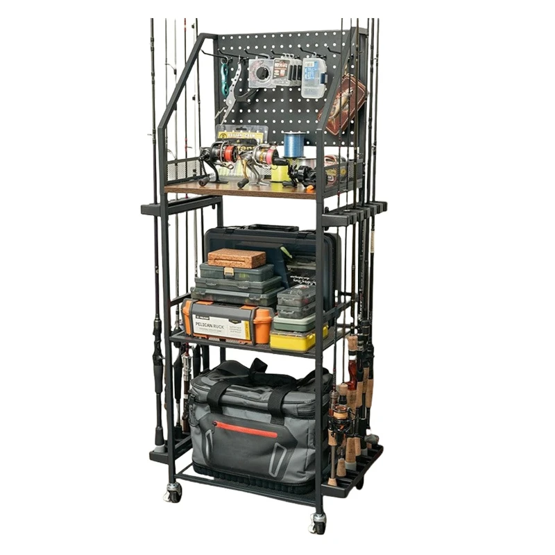 Multifunctional Fishing Rod Storage Rack Multi-layer Storage Rack Tool Fishing Tackle Box Reel Storage Fisherman Storages Cart