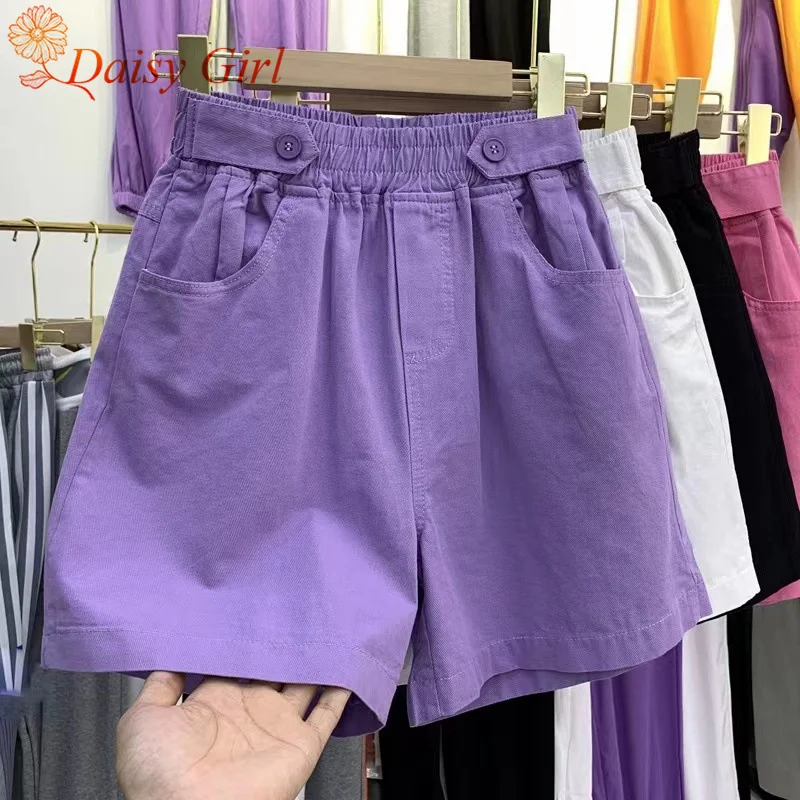 2025 Summer Hong Kong Flavor Daddy High Waist Wash Cowboy Cotton Wide-Leg Shorts Student Loose Five-Point Casual Pants