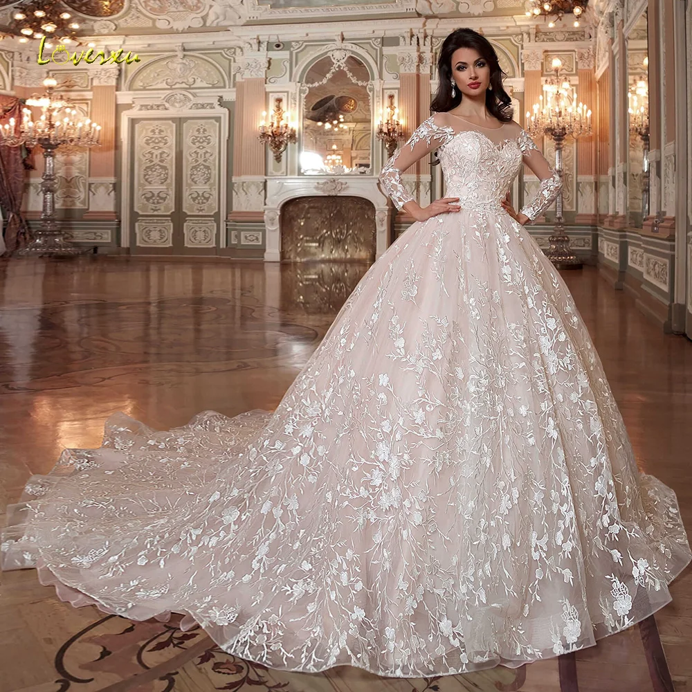 

Loverxu Ball Gown Princess Wedding Dresses 2024 O-Neck Long Sleeve Vestido De Novia Appliques Charming Robe De Mariee