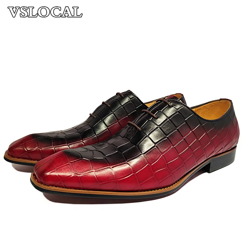 

Luxury Brand Men Oxford Shoes Lace-up Mix Colors Crocodile Print Casual Mens Dress Shoes Banquet Party Leather Shoes Men