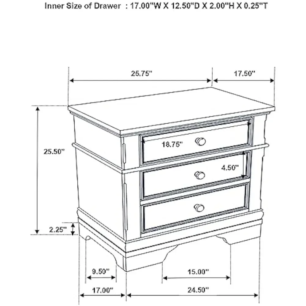 Mesa de cabeceira com 3 gavetas,