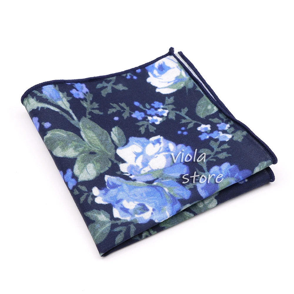 Hot New Floral fazzoletto 23cm Hanky 100% cotone viola donna uomo festa di nozze vestito quotidiano Tuxedo Pocket accessorio regalo quadrato