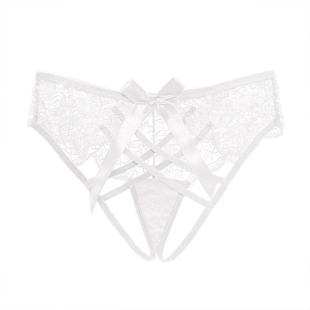 Women Crotchless Briefs Sexy Lingerie Open Crotch G Strings Lace Underwear T-Back Thong Bow Temptatio Erotic Lingerie Hollow Out