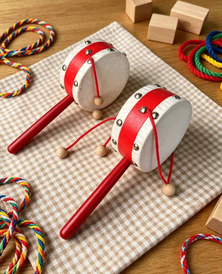 Wooden Rattle Drum, Cheer Drum, Traditional Chinese Double-sided Hand Rattle Drum