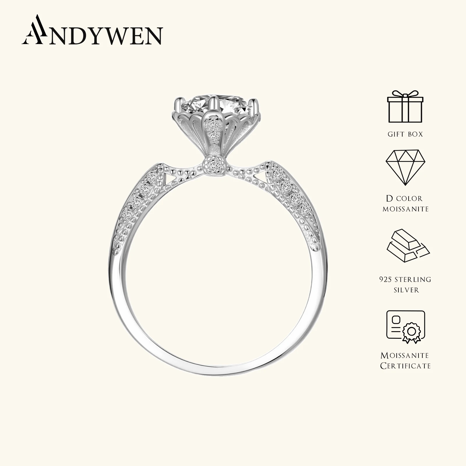 

ANDYWEN 1 Carat D Color Classic 925 Sterling Sliver Wedding Band Promise Ring for Women Romantic Anniversary Gift Jewelry