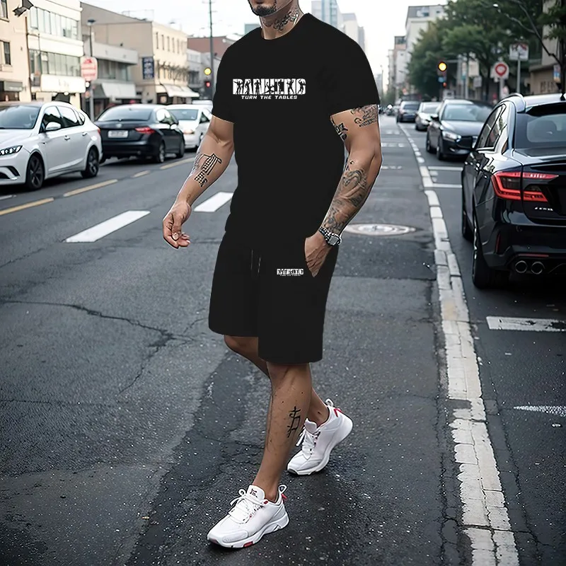 Summer men\'s set fashionable sports set men\'s short sleeved T-shirt+sports shorts set men\'s casual men\'s clothing men\'s jogg