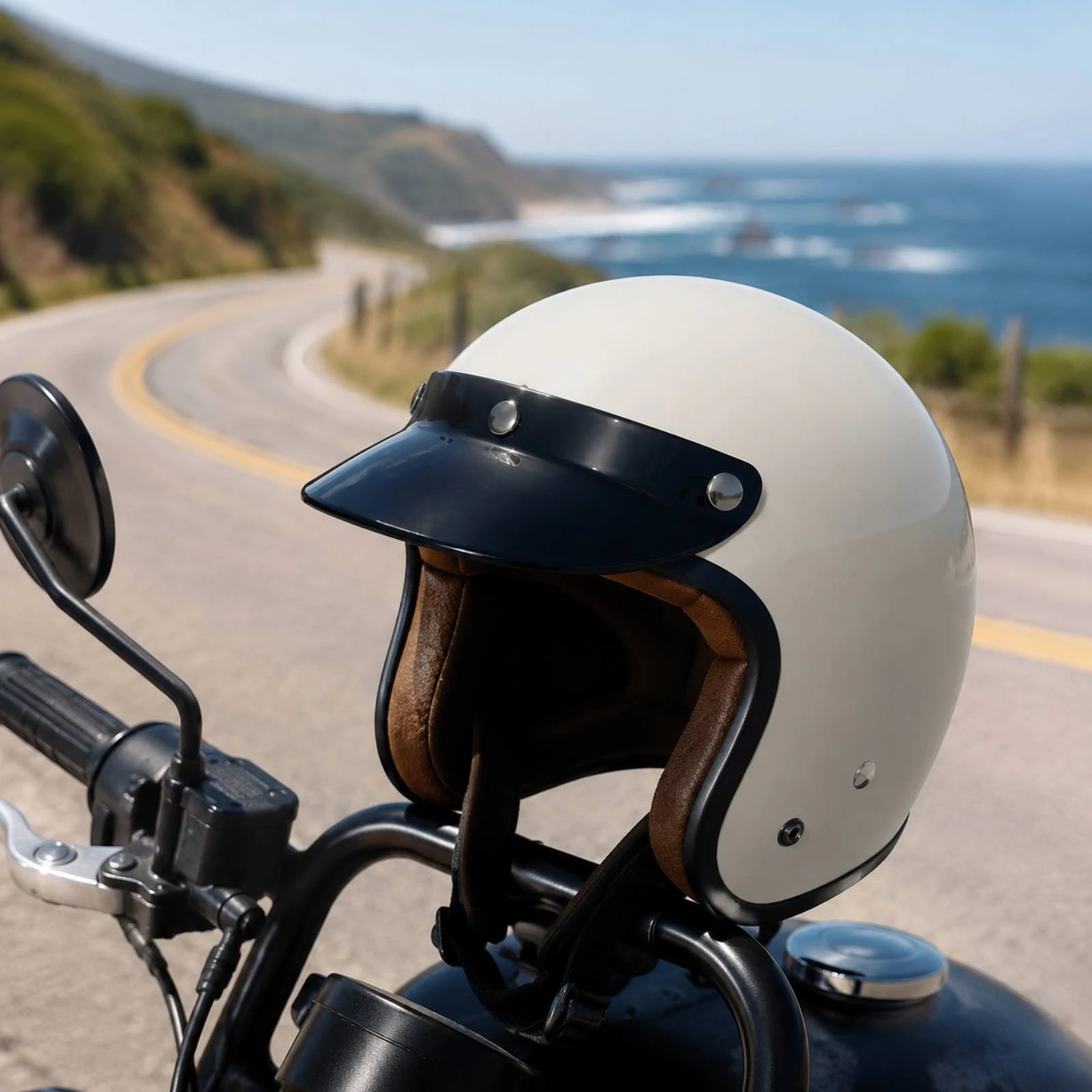 3-Snap Retro Helmet Visor Glossy Curved Helmet Brim with Snap Fasteners Protection Slim