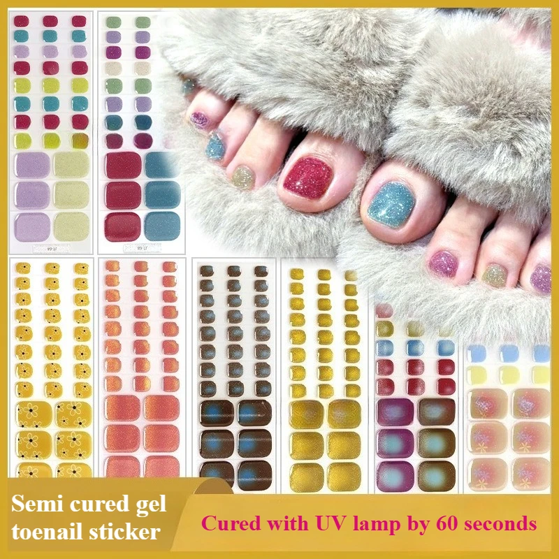 

30 полосок/лист Полузатвердевшие гелевые наклейки для ногтей на ногах, долговечные, полностью покрывающие, гелевые стикеры для ногтей, накладные ногти, маникюр