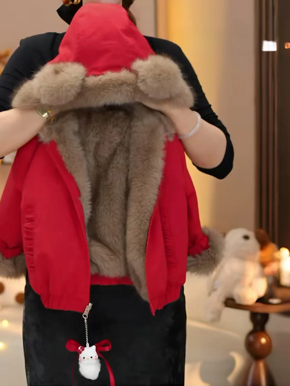 

Двустороннее пальто с капюшоном на подкладке для девочек, теплое хлопковое пальто, модное длинное свеча на молнии, чистый цвет