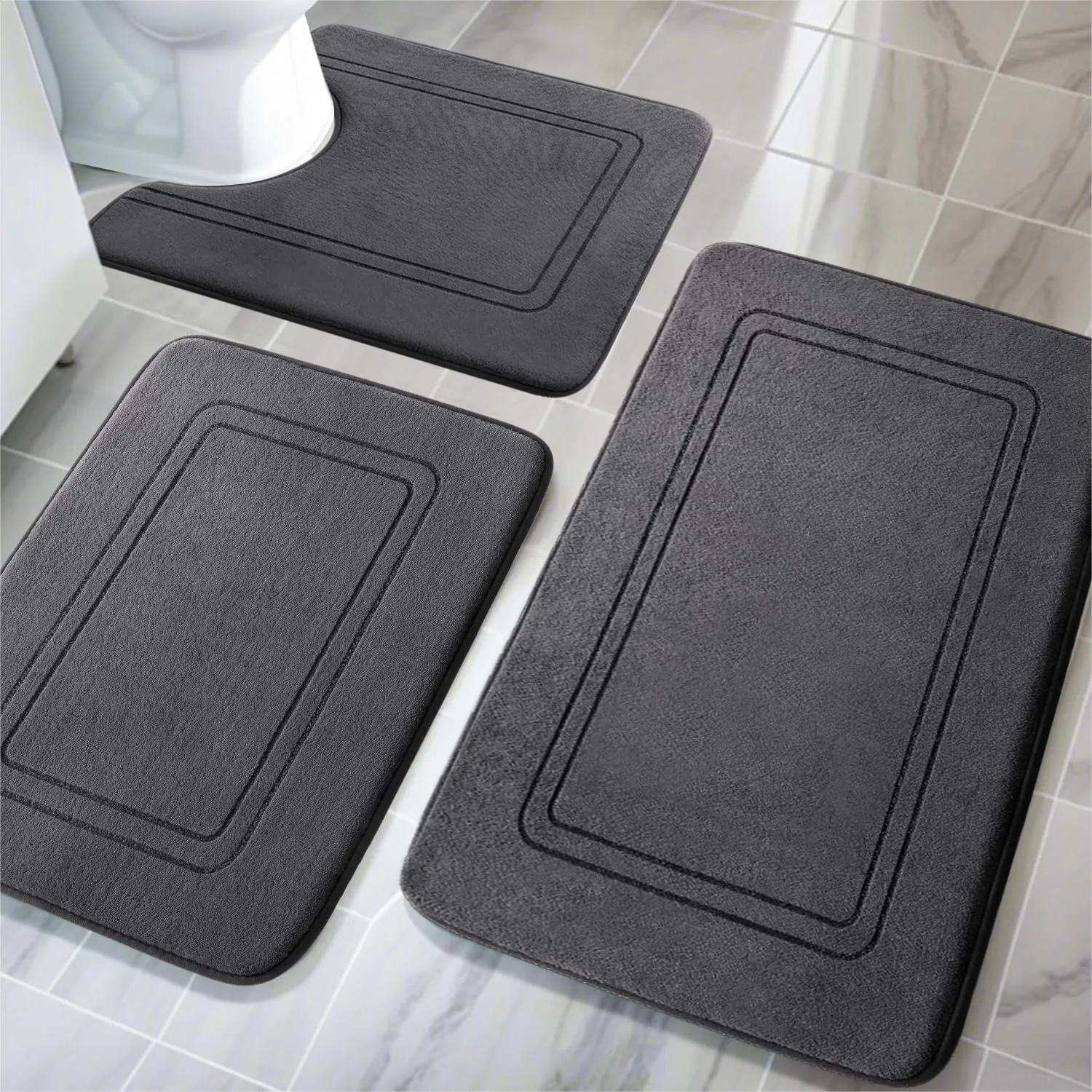 

Memory Foam Bath Mat Set, Non Slip Bath Mats for Bathroom, Super Soft Water Absorbent Rug Set, Machine Washable U Shape Toilet