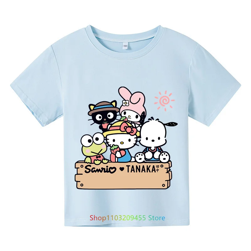 Cartoon Cotton T-shirt Fashion Kids Print Pink Hello Kitty Summer T-shirt Kids Top Sports Break Short sleeve top