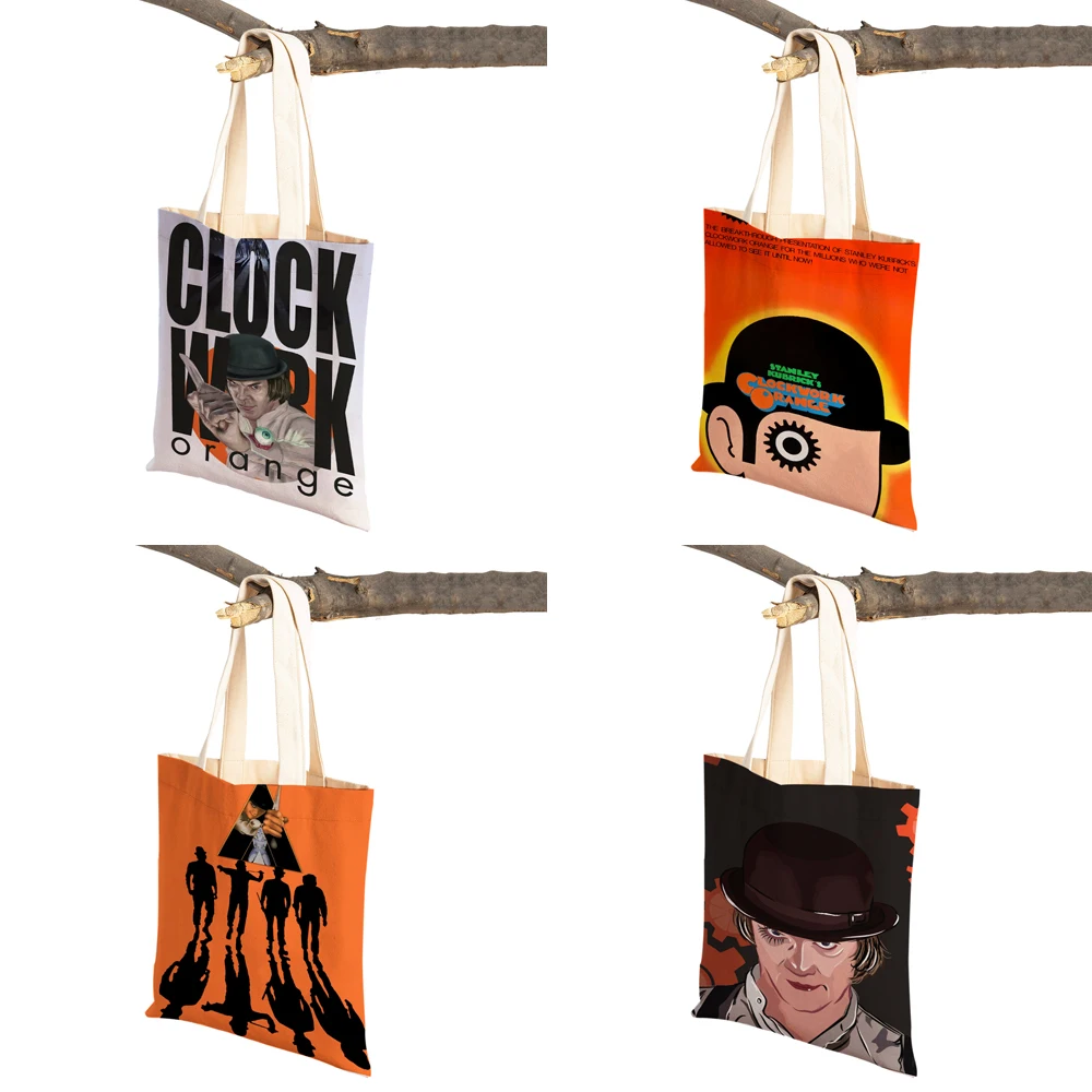 Crime Film A Clockwork Lady Shopping Bags Classic Movie Reusable Foldable Eco Canvas Women Shopper Bag Cartoon Travel Tote Handb