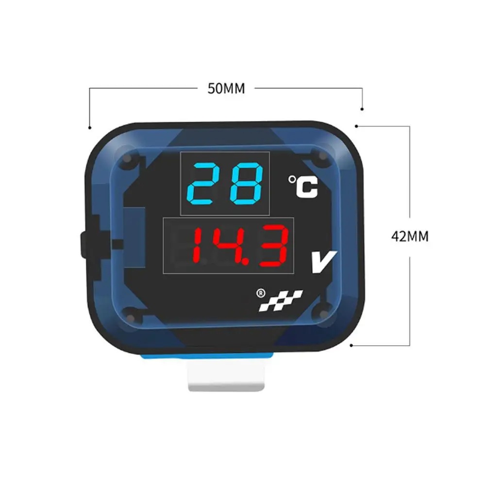 Motorcycle Digital Voltmeter Gauge 3-in-1 Battery Voltmeter Thermometer USB Charger 12-24V Temp Volt Tester Multimeter