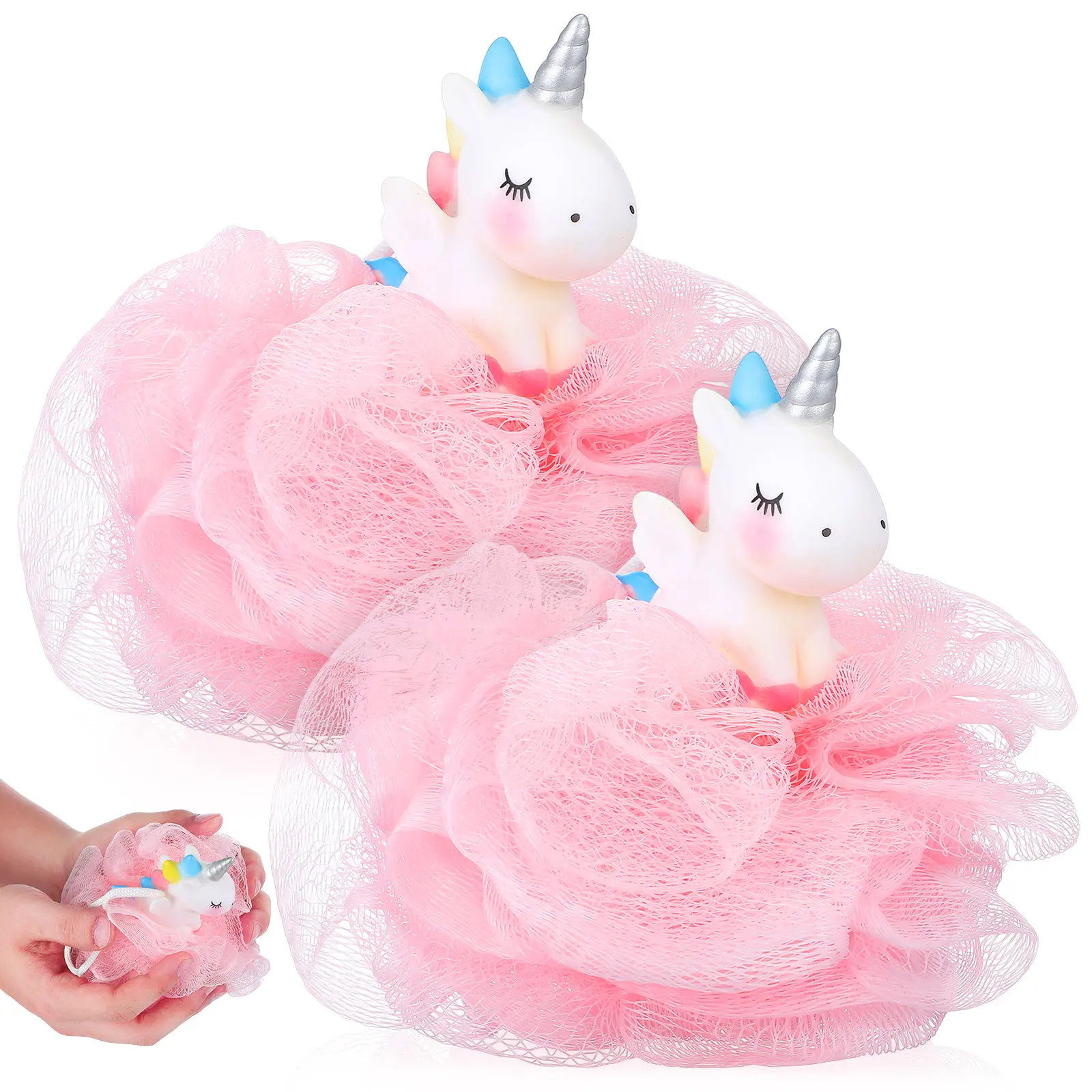 

Набор из 2-х мочалок-единорогов для детей: мягкие, нежные губки для душа, пышная пена, мочалки-шарики для девочек