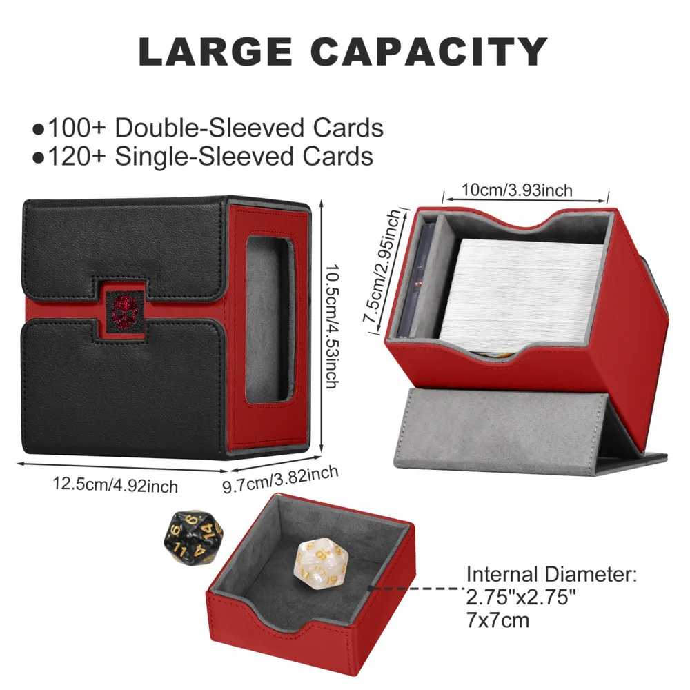 Card Deck Box With Dice Tray For MTG PU Leather Strong Magnet Card Holder Card Organizer For 100+ Sleeved Card PU Card For Magic