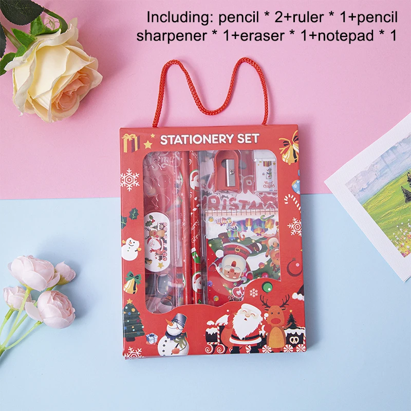 6 шт./компл. Kawaii детские канцелярские принадлежности подарочная коробка детский сад приз подарок карандаш линейка ластик точилка блокнот рождественские подарки