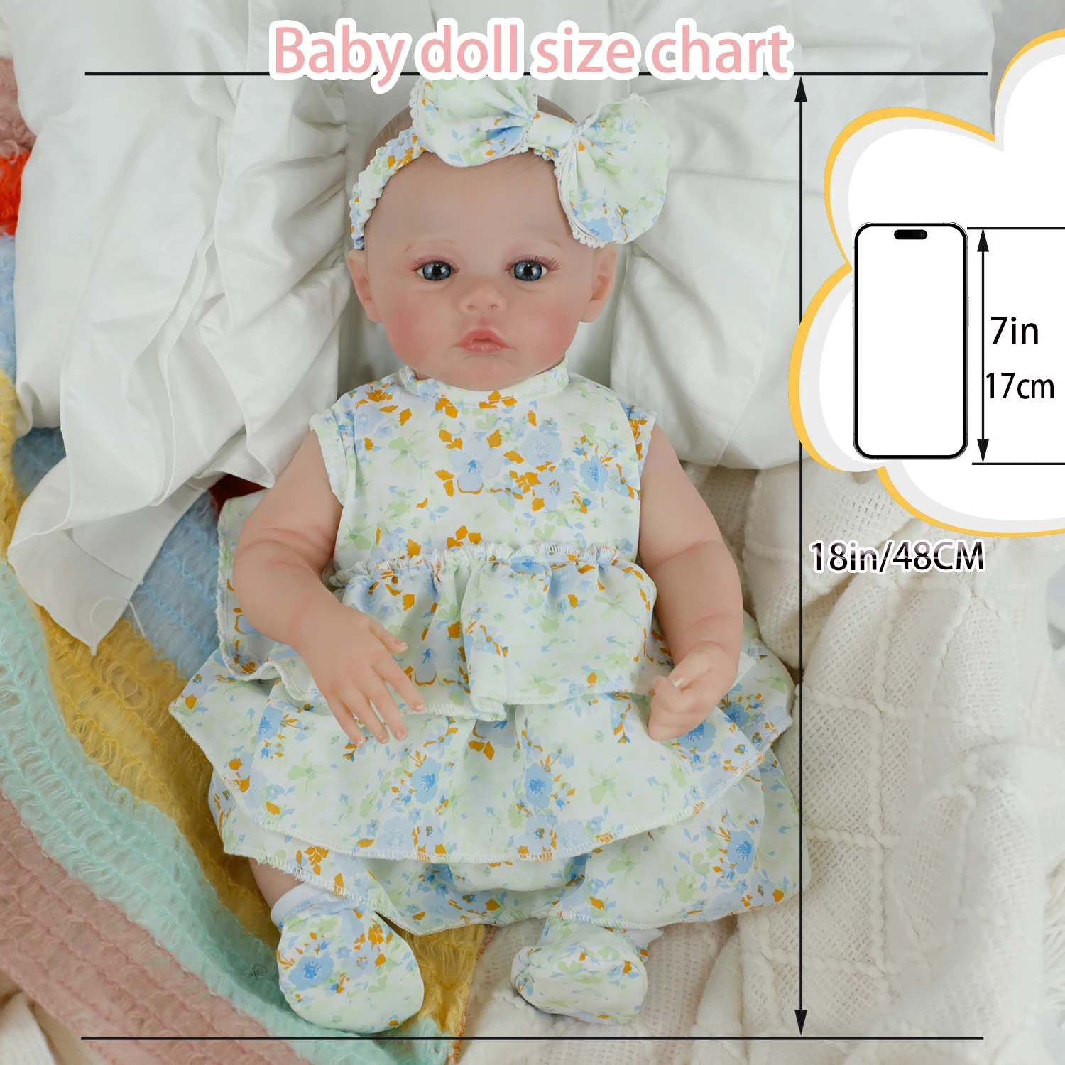 

18inch Reborn Baby Doll Girl Meadow Full Vinyl Body Washable Doll with Hand Painted Hair Collectible Art Doll Christmas Gifts