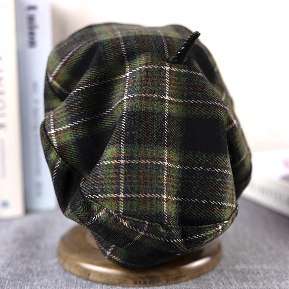 Women's Luxurious Beret Hat Fashion Lady Outdoor Travel Green Plaid Painter Hat Adult Vintage Autumn France Beret Hat FDM01