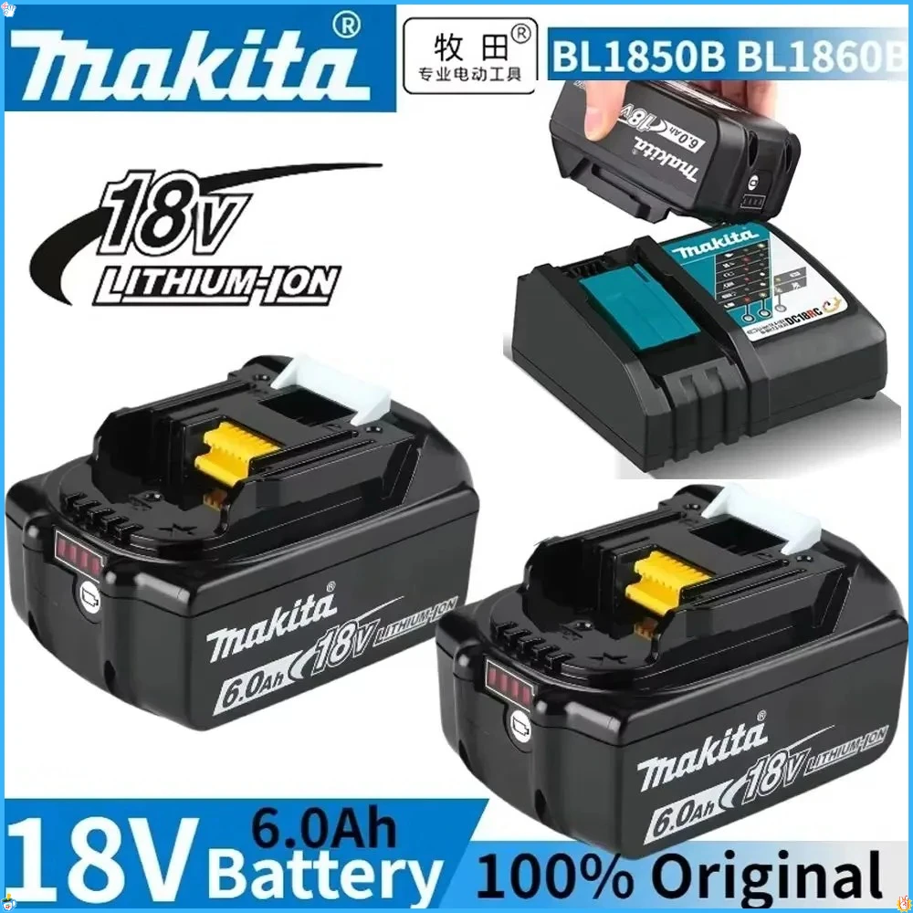 Large Capacity 6000mAh 18V Li-ion Battery Replacement BL1860 For Makita 18V Cordless Power Tools DIY & Professional Use