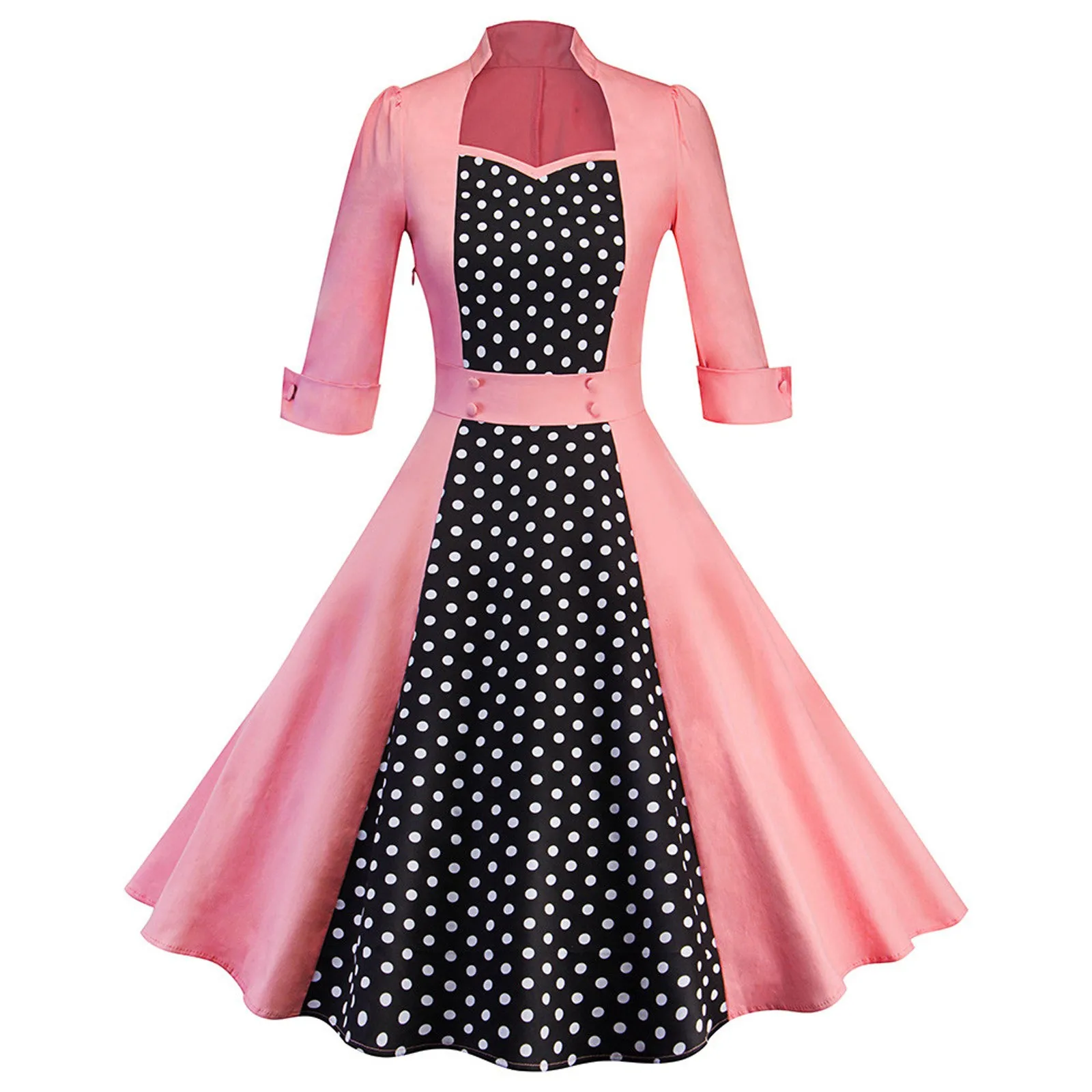 Fall Dresses For Women 2024 Short Sleeve Polka Dot Patchwork 50s 60s Rockabilly Prom Party Dresses Retro Feminino Vestidos