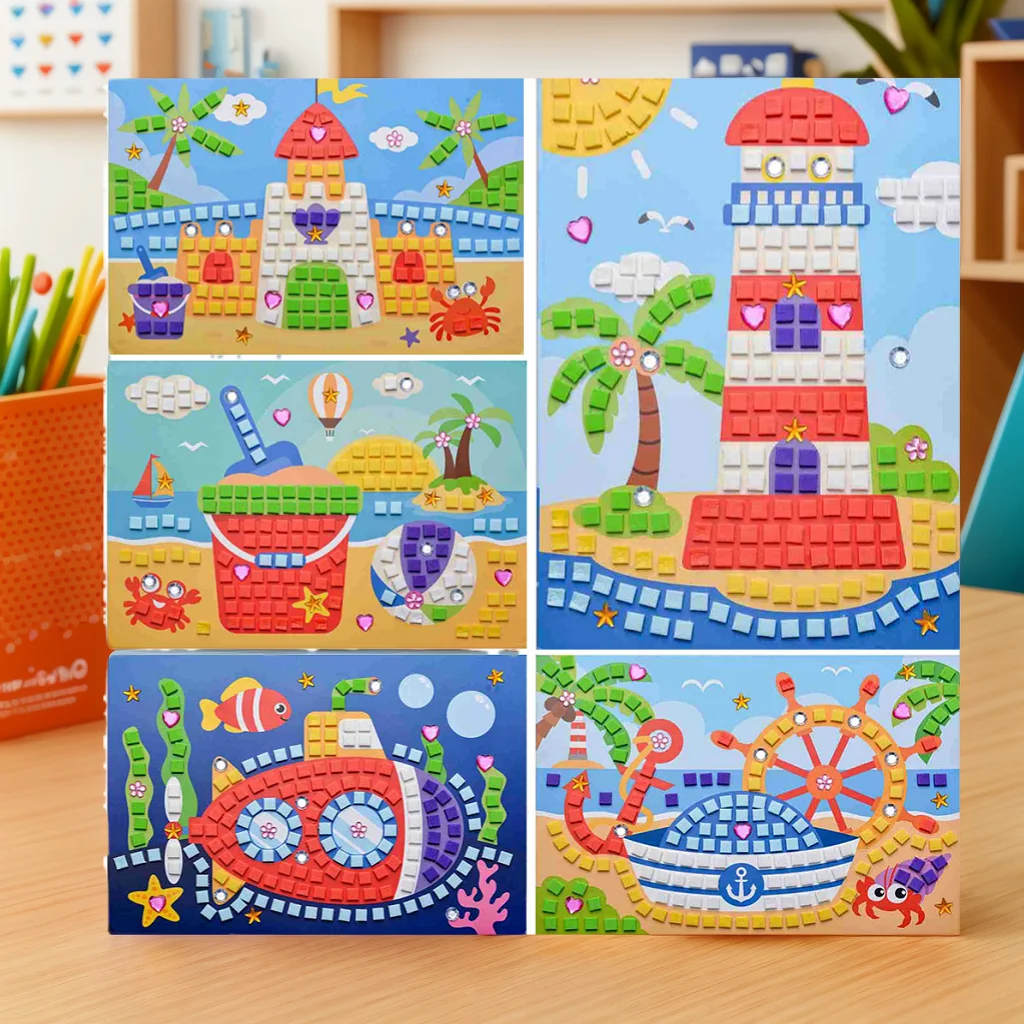 Kit de pegatinas de rompecabezas de mosaico para vacaciones en la playa, arte creativo artesanal, artesanías de espuma EVA para niños, juguete educativo de Aprendizaje Temprano