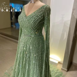 BABYONLINECustomized Luxury Evening Dress Sparkly Princess Beading Glitter Beads Stons Illusion Sleeve  Formal Occasion Dress