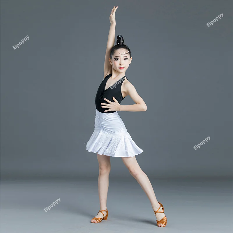 Traje de baile de moda para niñas, vestido de baile de fiesta de salón Latino moderno, conjuntos de falda de leotardo, vestidos de actuación de escenario