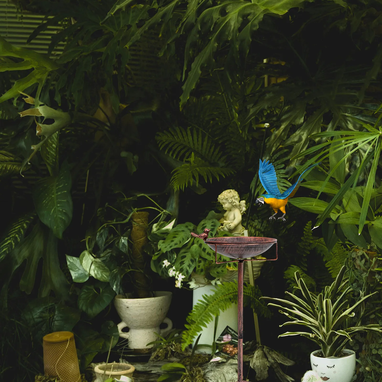 

Металлическая кормушка-поилка для птиц на колышке, двойного назначения, для дикой птицы и попугаев, декор для сада и двора