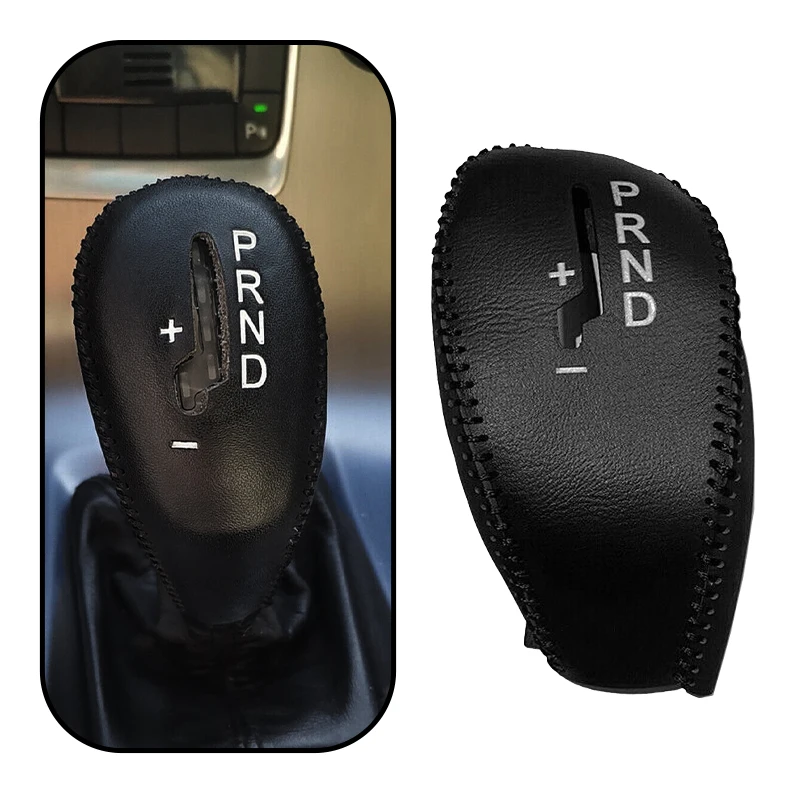 Hand Sewn Leather Gear Shift Knob Cover Trim Fit for Volvo S60 XC60 V40 V60 2014 2015 2016 2017 Black