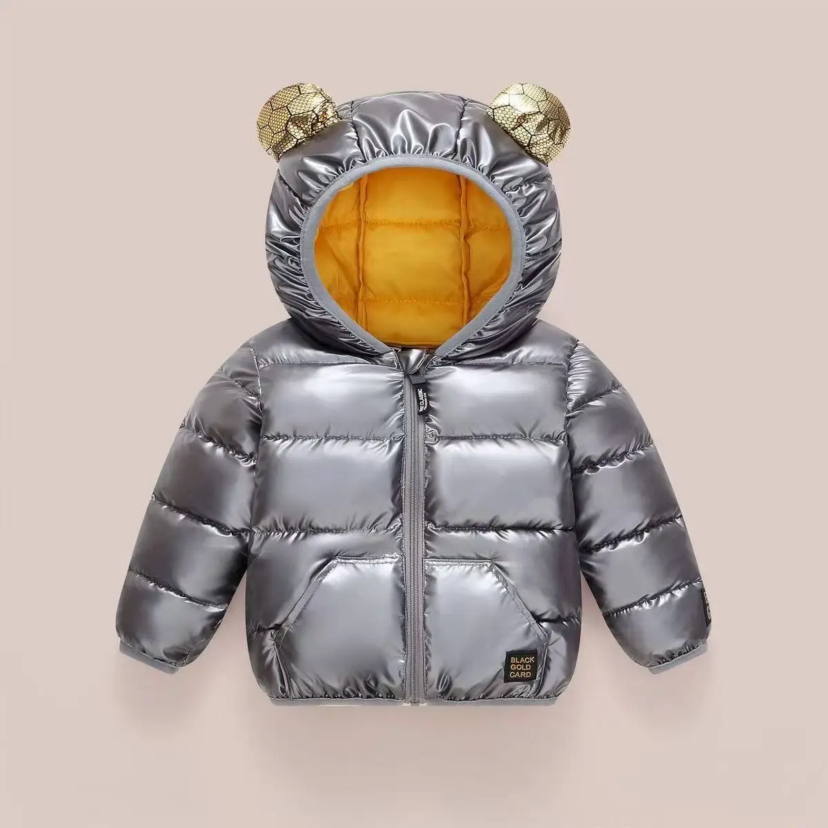 

Boys Down Cotton Jacket Winter New Girls Baby Windproof and Warm Bright Thick Coat Children's Cotton-Padded Jacket Kids Top